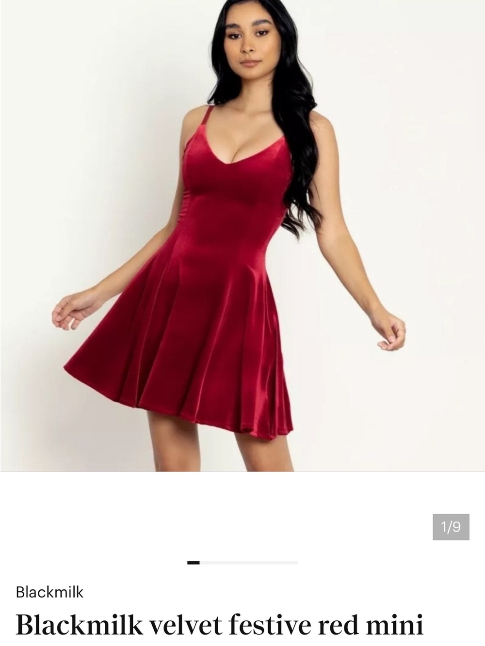 Blackmilk Red Velvet V‑Neck Skater Mini Dress